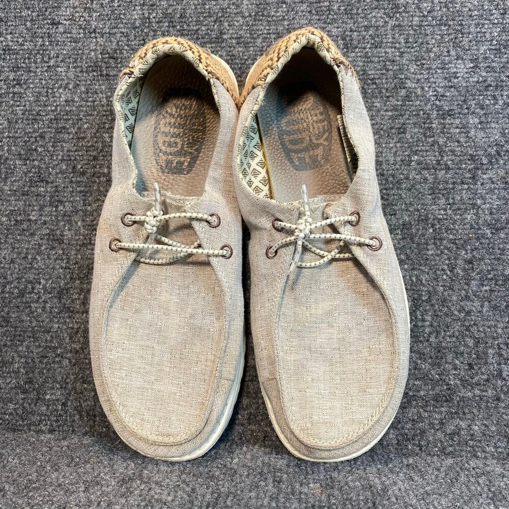 Hey Dude Wendy Chambray Woven Gray Tan Slip On Loafers Comfort Shoes Womens 8
